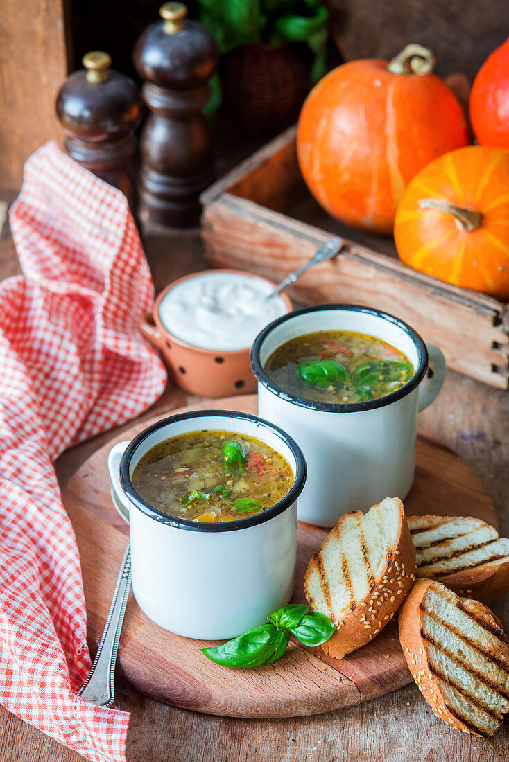 Pumpkin and chicken broth soup
