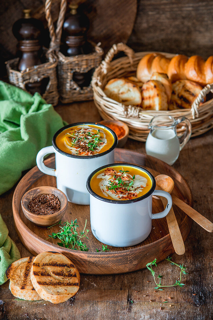 Pumpkin soup in mugs