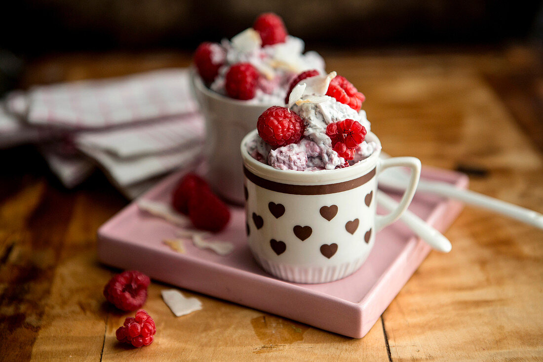 Chia pudding with raspberries