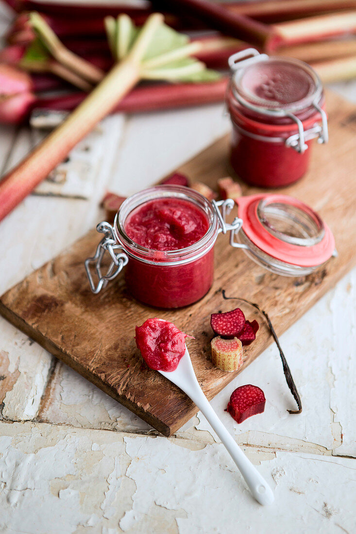 Rhubarb jam in a jar