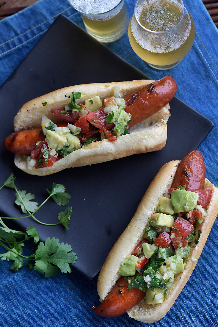 Completo with avocado and sausage (street food from Chile)