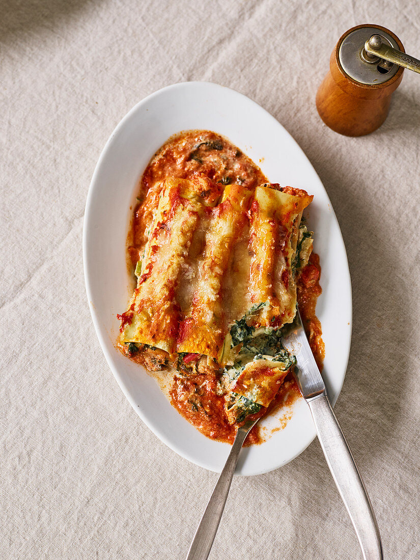 Quick ricotta and basil cannelloni