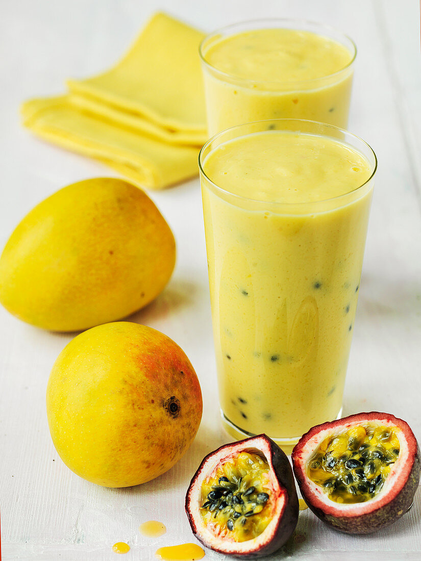 Mango and passion fruit tropical smoothie