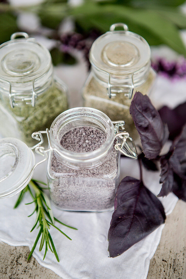 Various herb mixtures in jars
