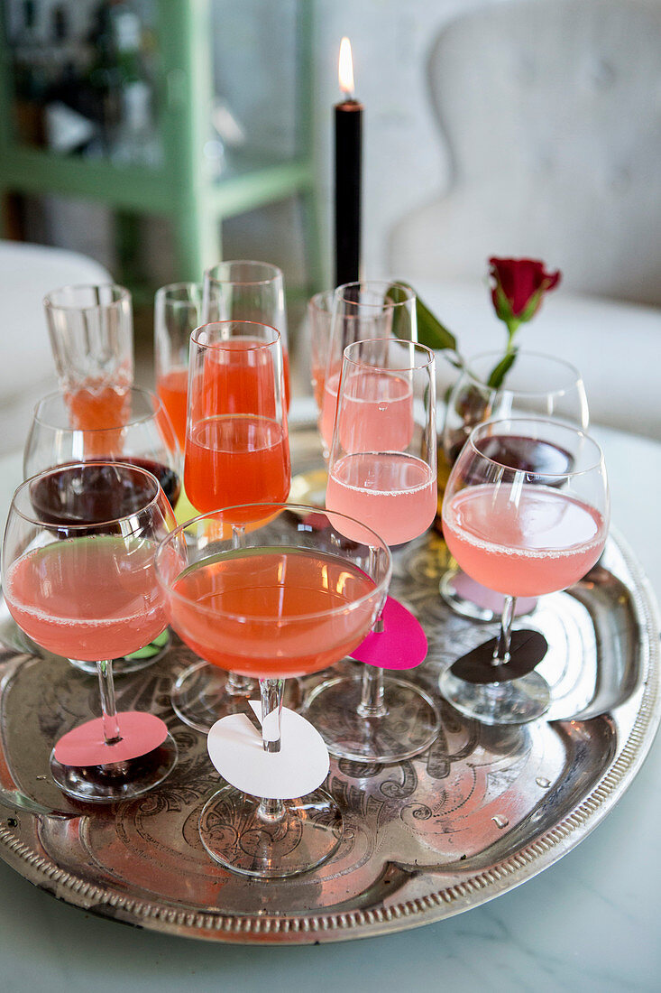 Various colour-coded party drinks