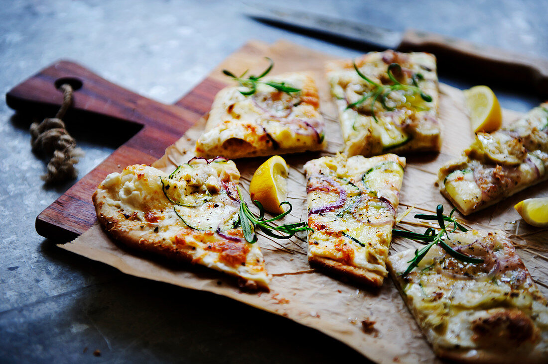 Pizza Bianca on a chopping board