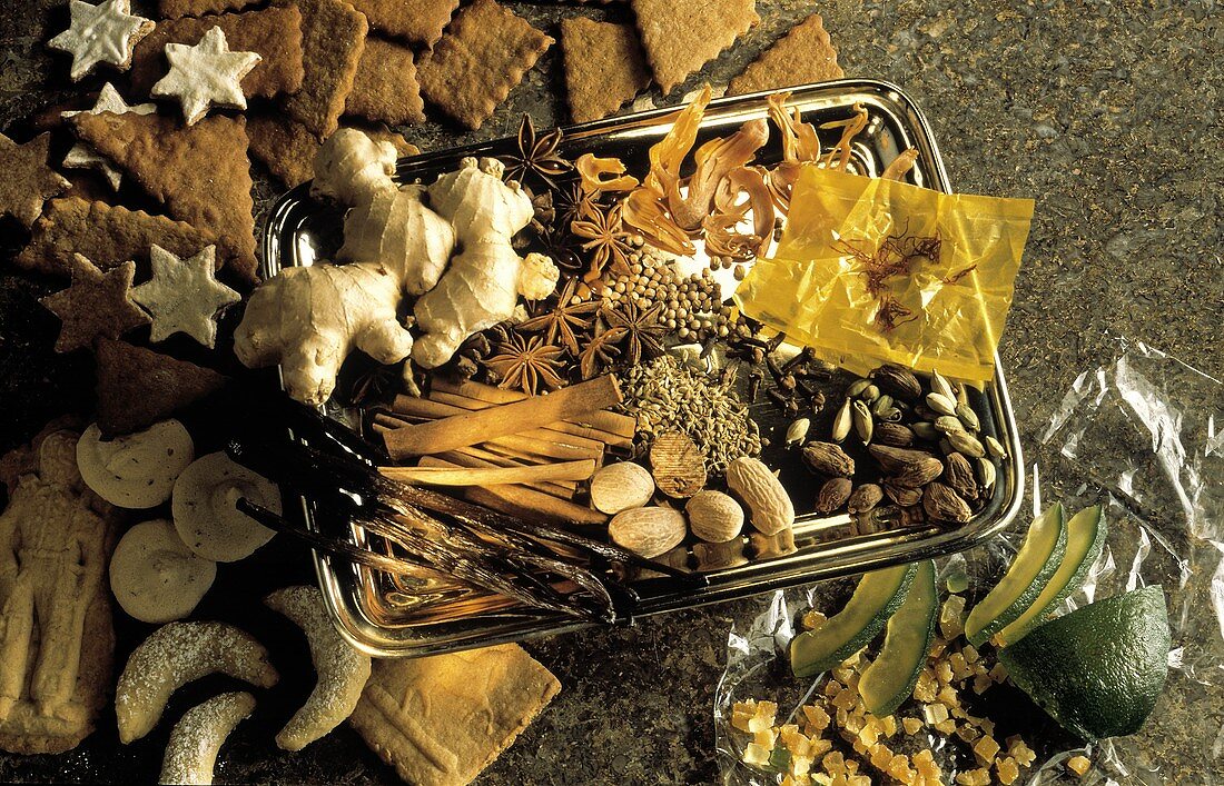 A Tray of Assorted Spices; Cookies
