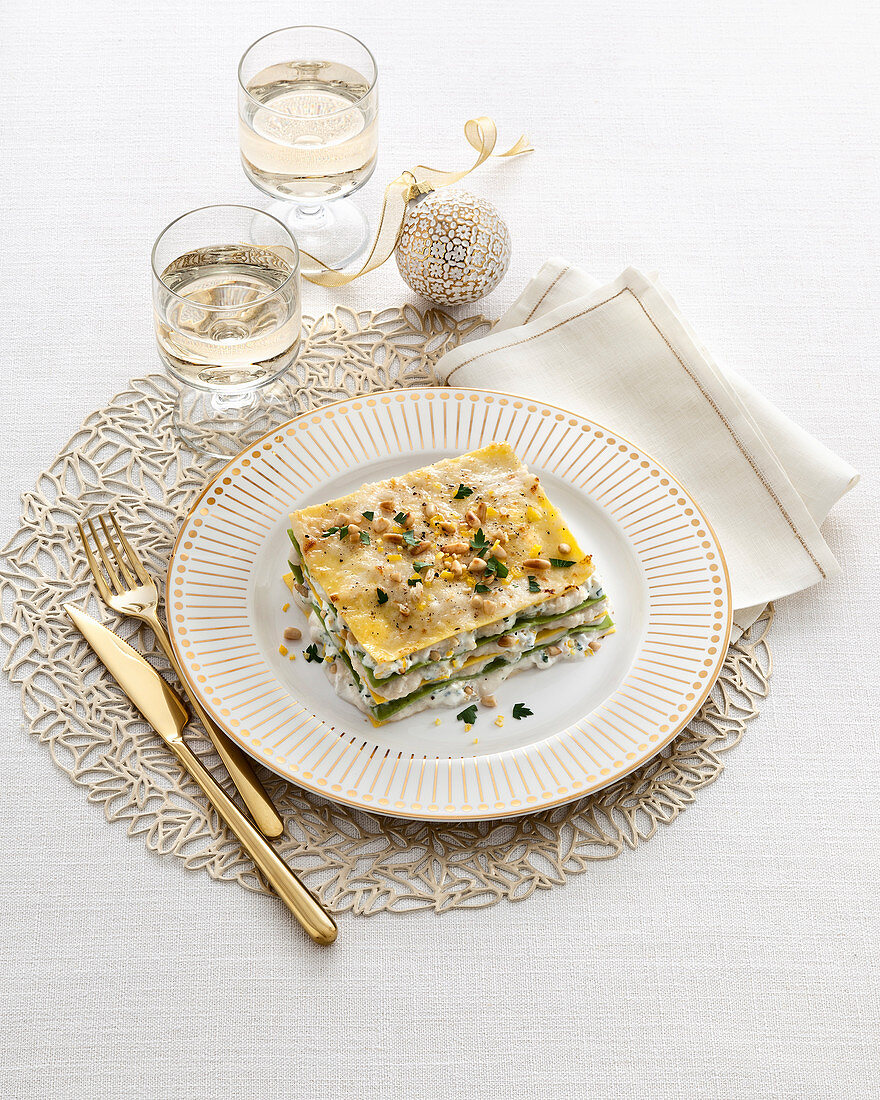 Lasagne mit Stockfisch und Zitronenpesto