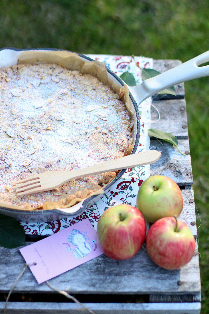 Apple cake with flaked almonds