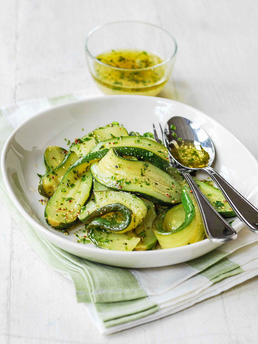 Roast courgettes with olive oil herb and whole grain mustard dressing
