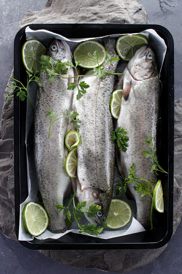 Fresh trouts prepared for baking