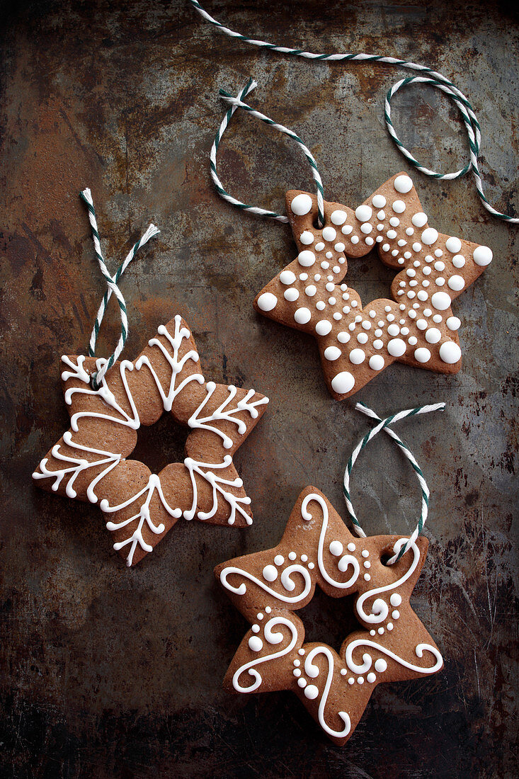 Christmas gingerbread in the shape of star with strings