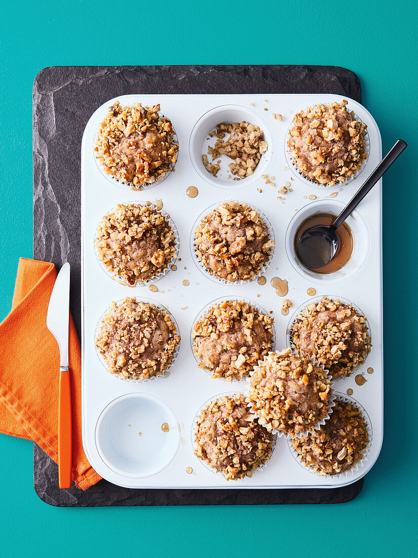 Banana, walnut and maple muffins