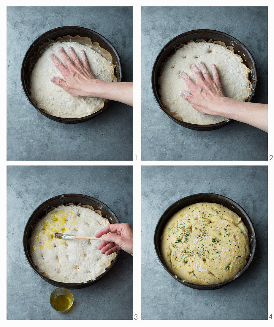 Rosemary focaccia being made