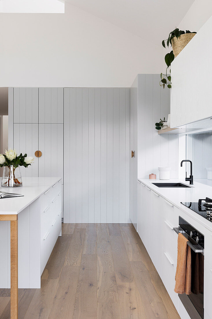 Modern country kitchen in light gray