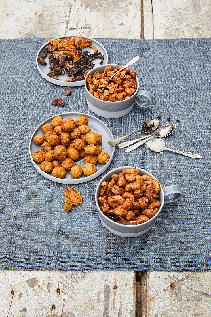 Homemade spiced nuts (peanut, cashew, macadamia)