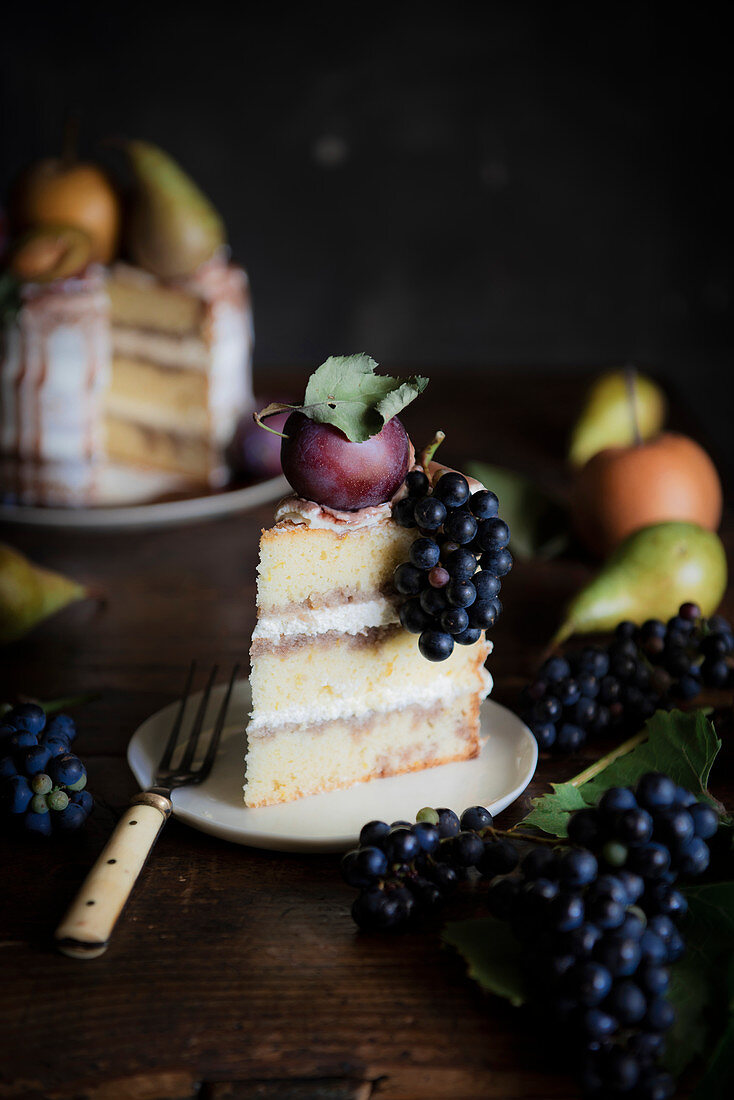 Layers Cake Decorated with Fruits