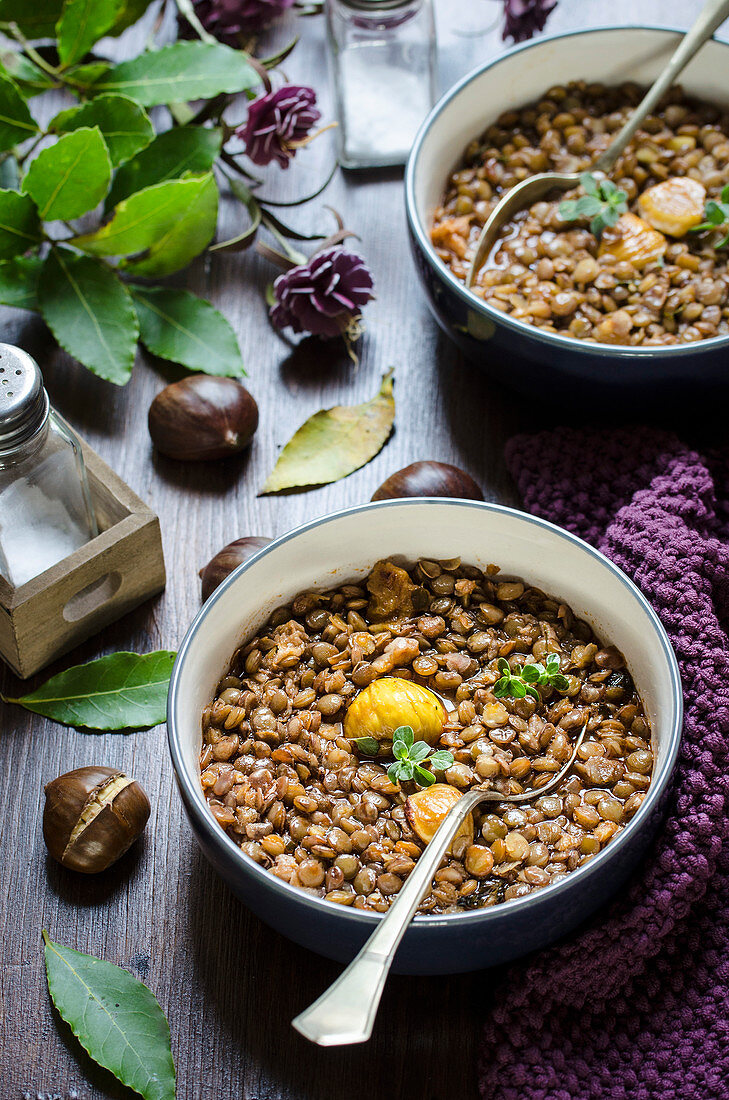 Lentil and chestnut soup