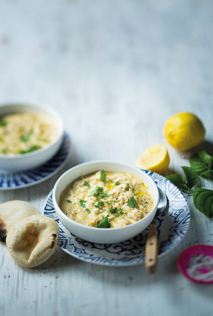 Lemony chicken and rice soup with kritharaki