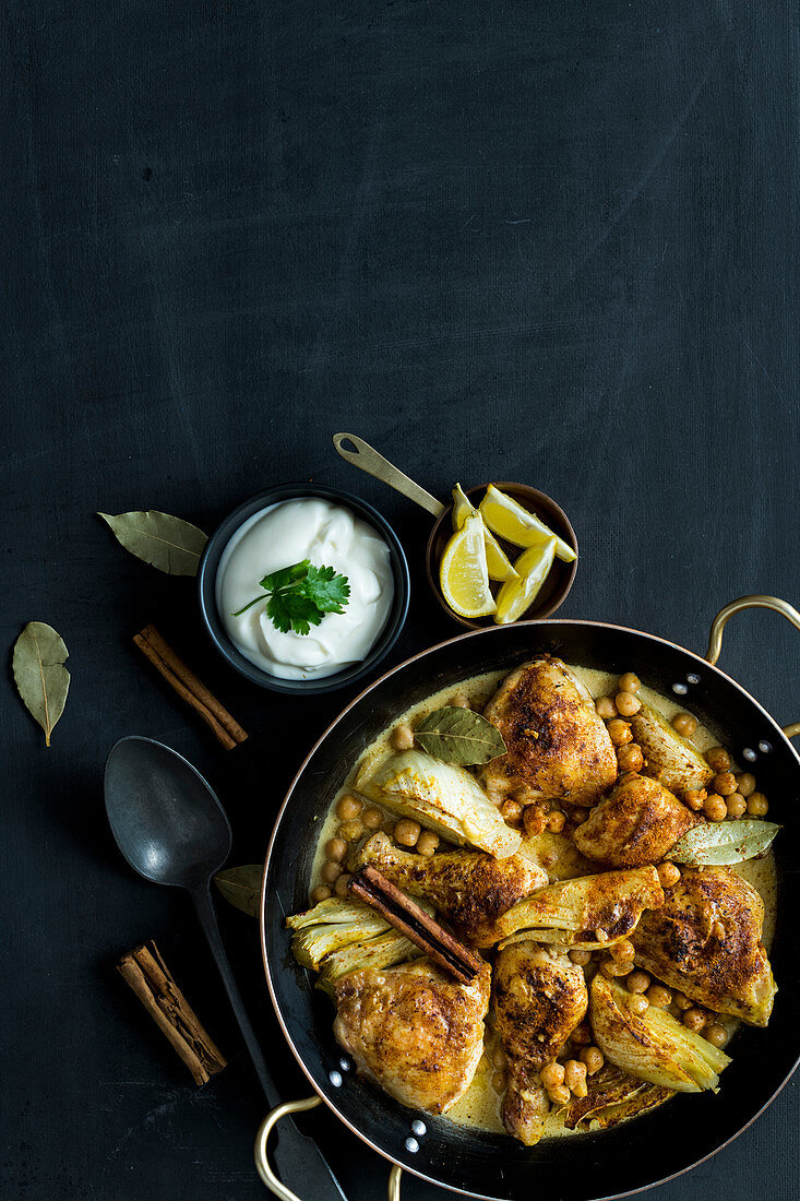 Tandoori coconut chicken with fennel and chickpeas