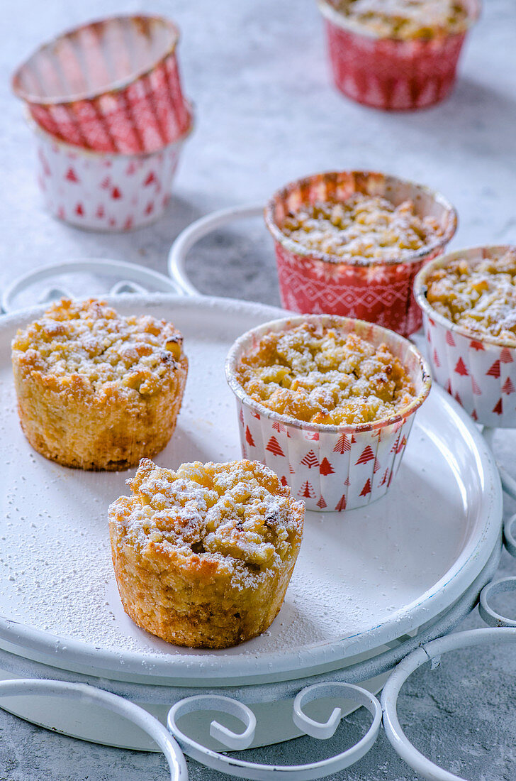 Christmas apple muffins on a white stand
