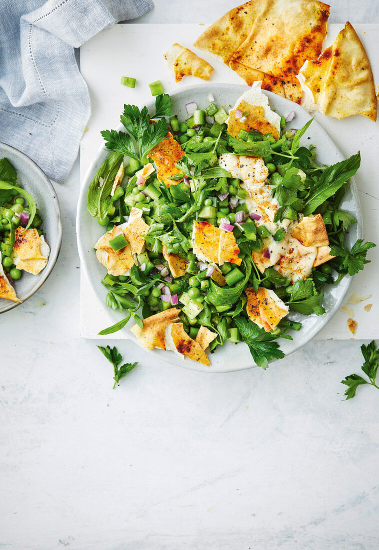 Green fattoush with aioli