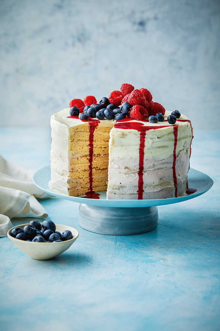Pancake cake with berries and mascarpone