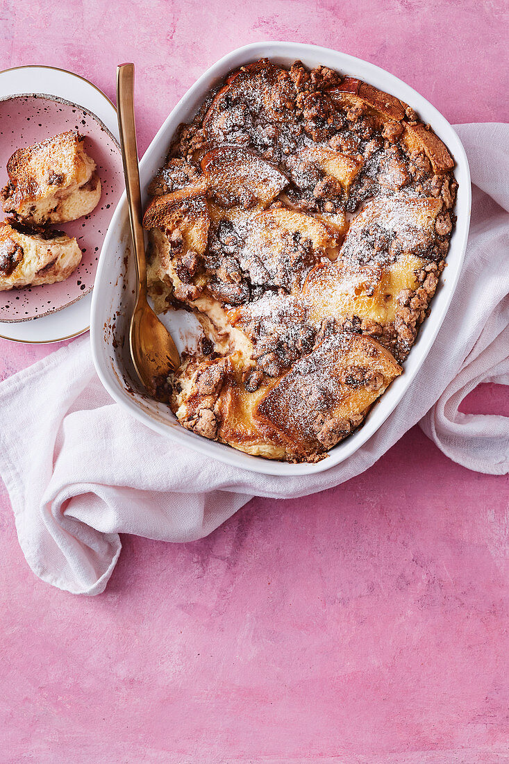 Bread and butter cookie dough pudding