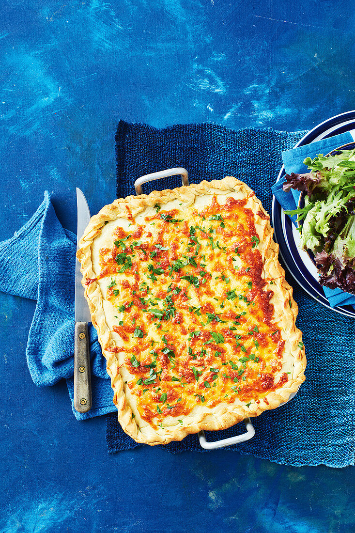 Lasagne and garlic bread bake