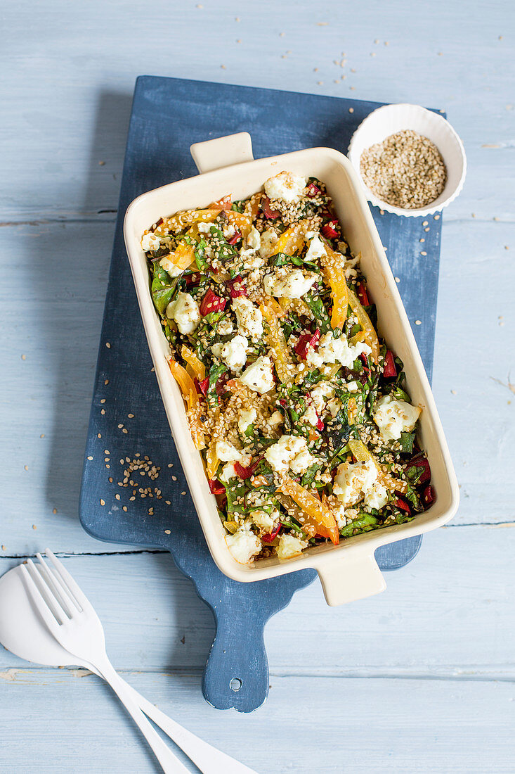 Chard and tomatoes with sheep's cheese