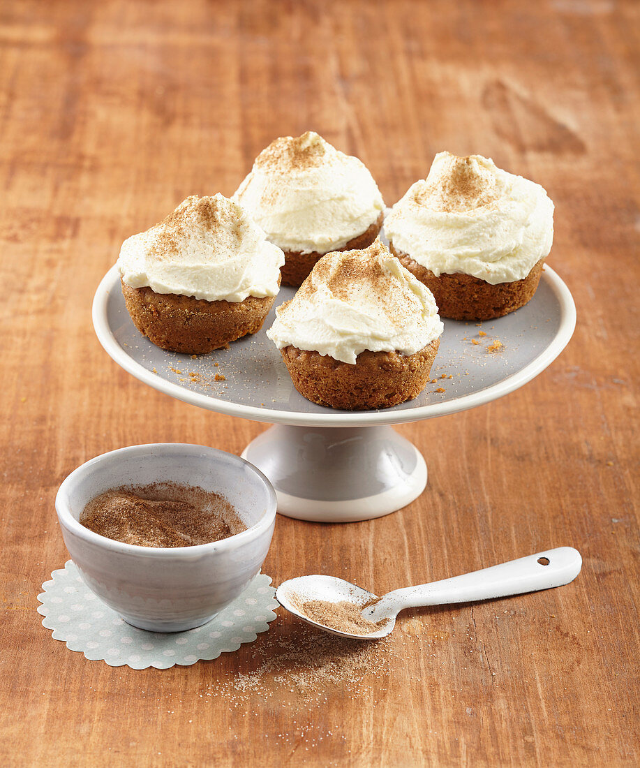 Carrot cupcakes with cream cheese frosting and cinnamon sugar