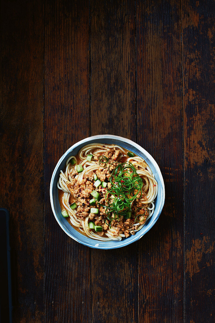 Chinese Dan Dan noodles with pork sauce