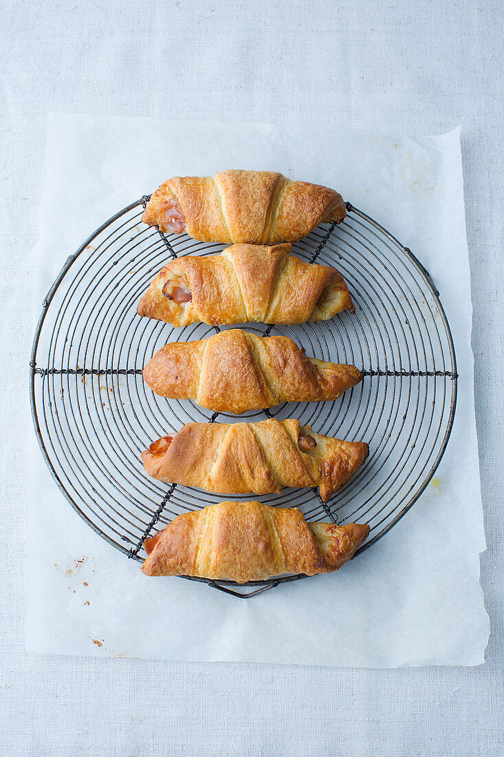 Ham croissants made from pre-made dough with Parmesan