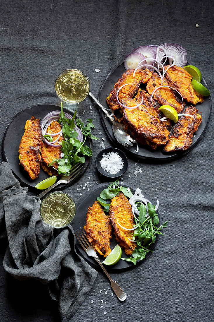 Indian-style fried fish served with white wine