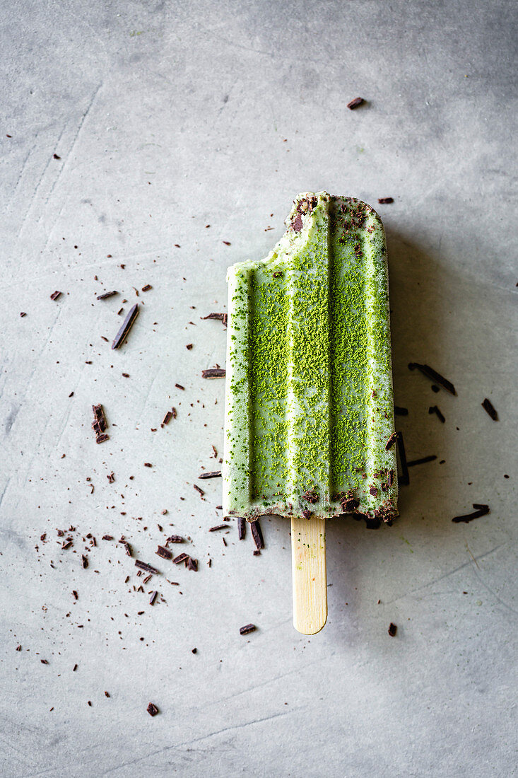 Matcha and mint chocolate chip popsicles