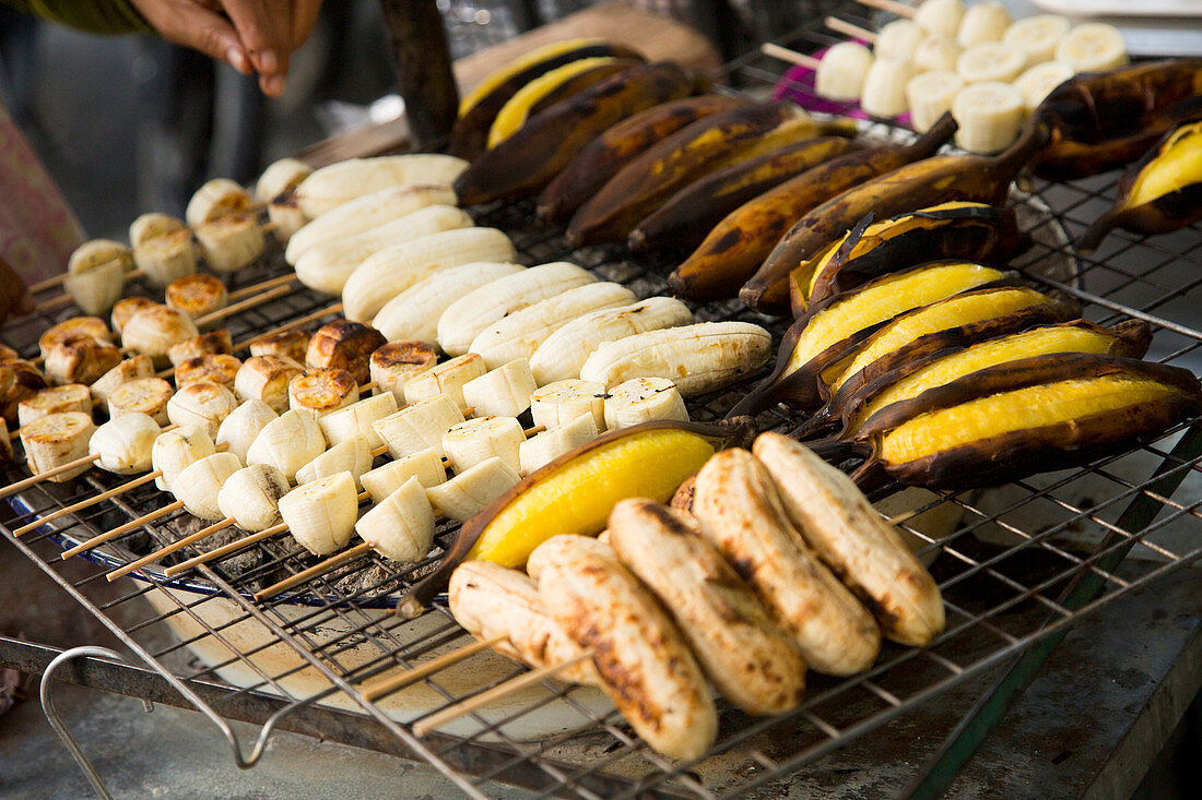 Grilled Bananas in a street food stand in China Town area (Bangkok)