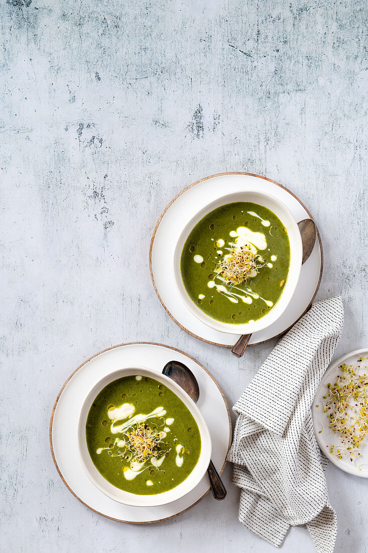Vegan kale soup with soy cream