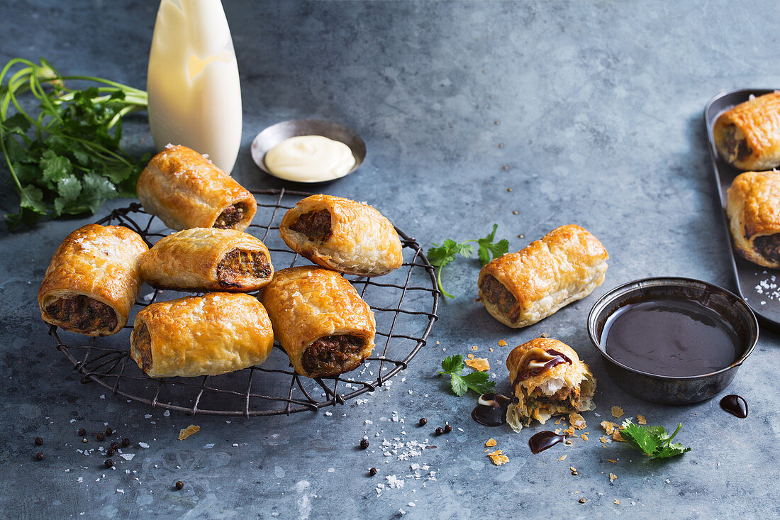 Australian sausage rolls with a BBQ dip … – License Images – 12574552 ...