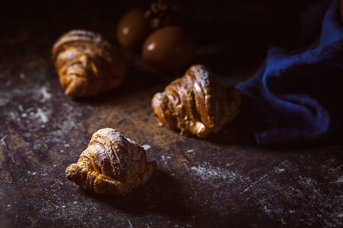 Freshly baked almond croissants