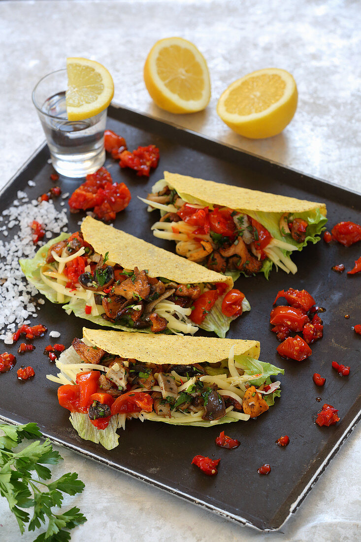 Spicy mushroom tacos with tomato salsa