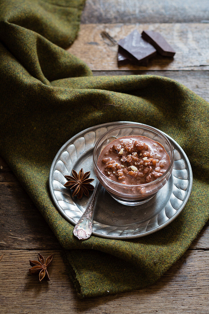 Chocolate rice pudding with star anise