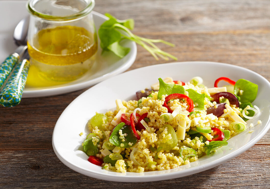 Millet salad with cheese and vegetables