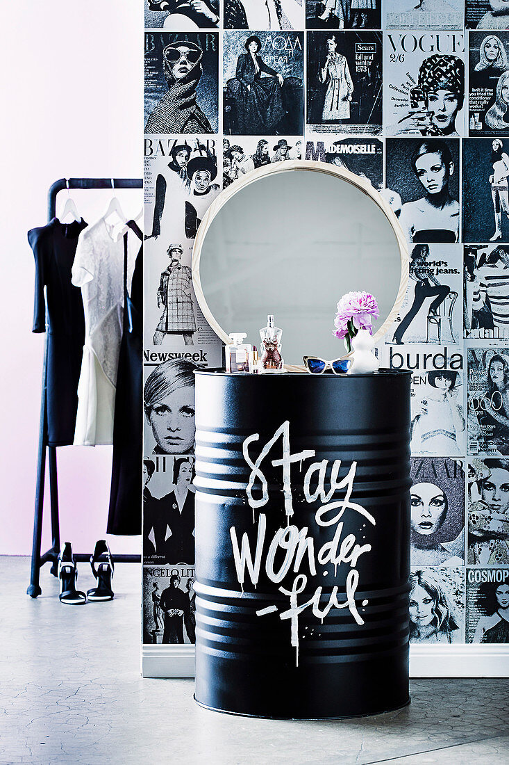 DIY dressing table made of metal barrel