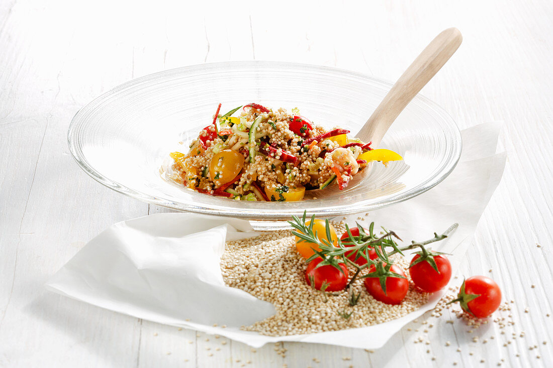 Quinoa salad with purple carrots and cherry tomatoes