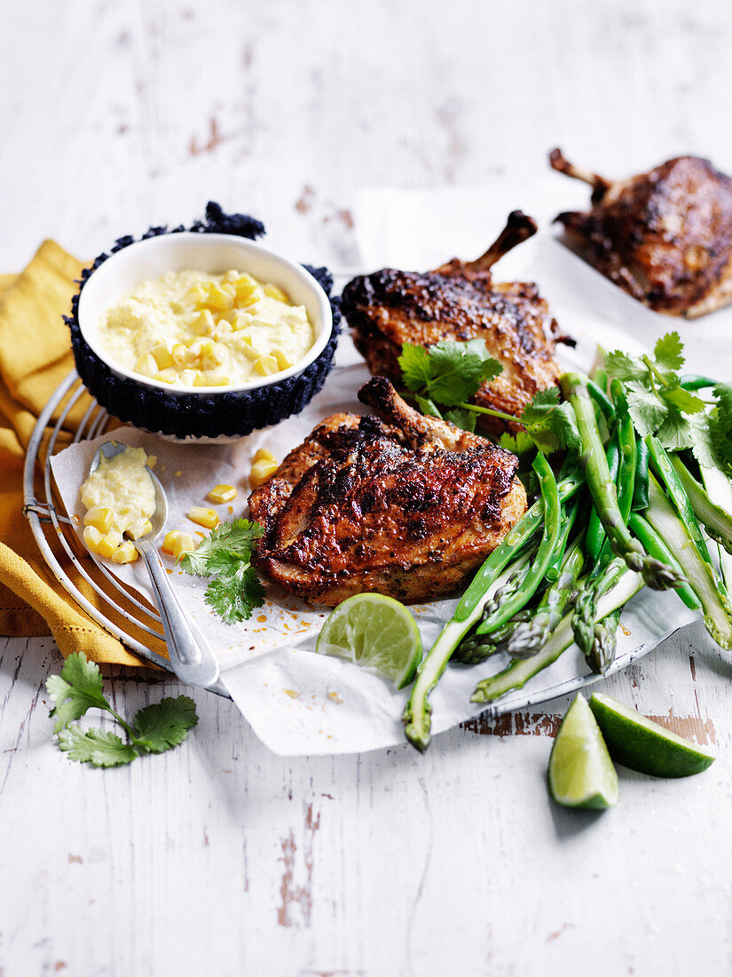 Cajun Roast Chicken with Corn Cream