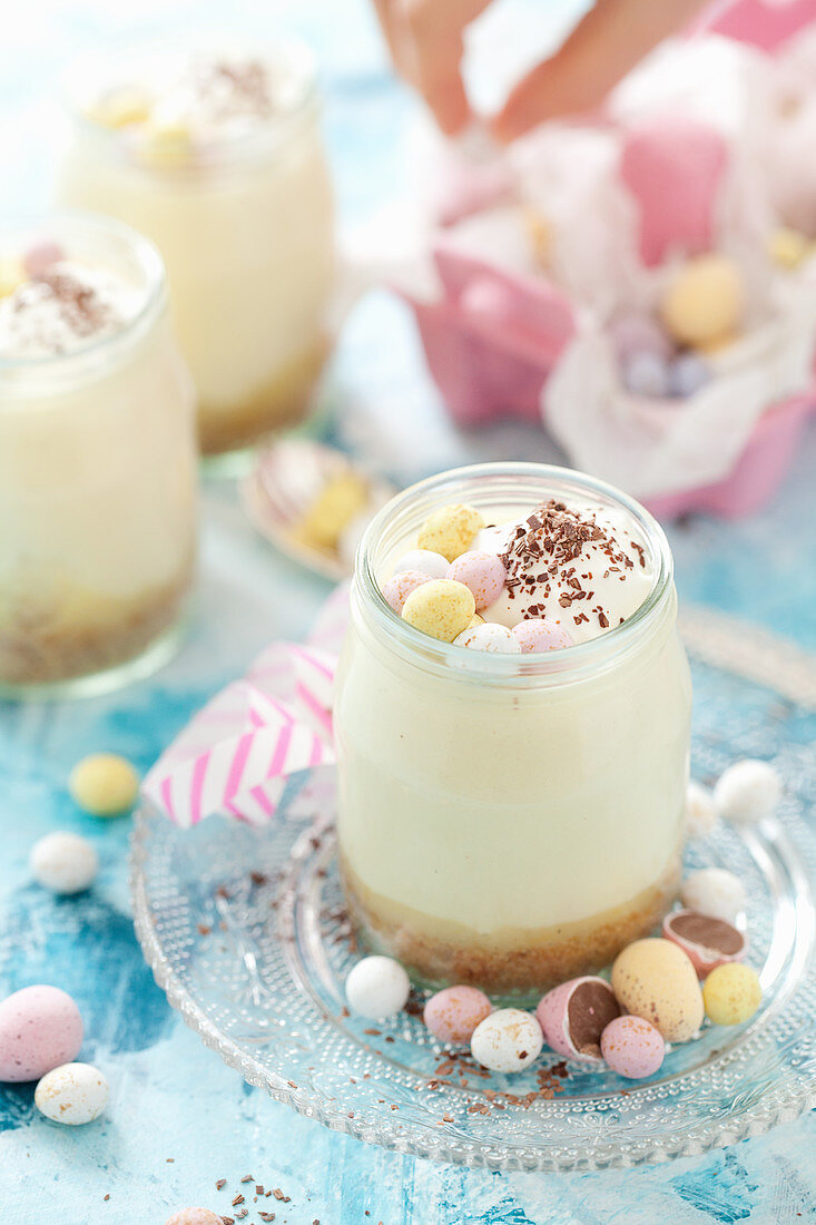 White Chocolate Mousse with Mini Chocolate Eggs for Easter