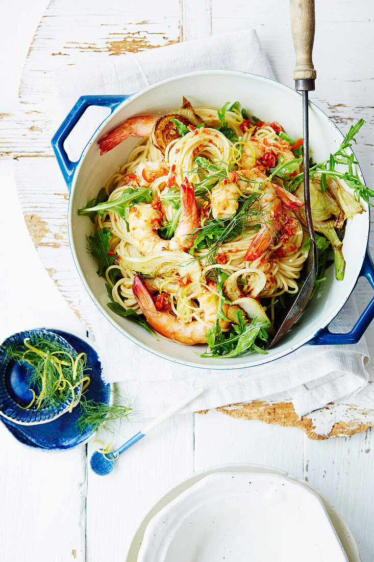 Spaghettini mit Garnelen und Fenchel