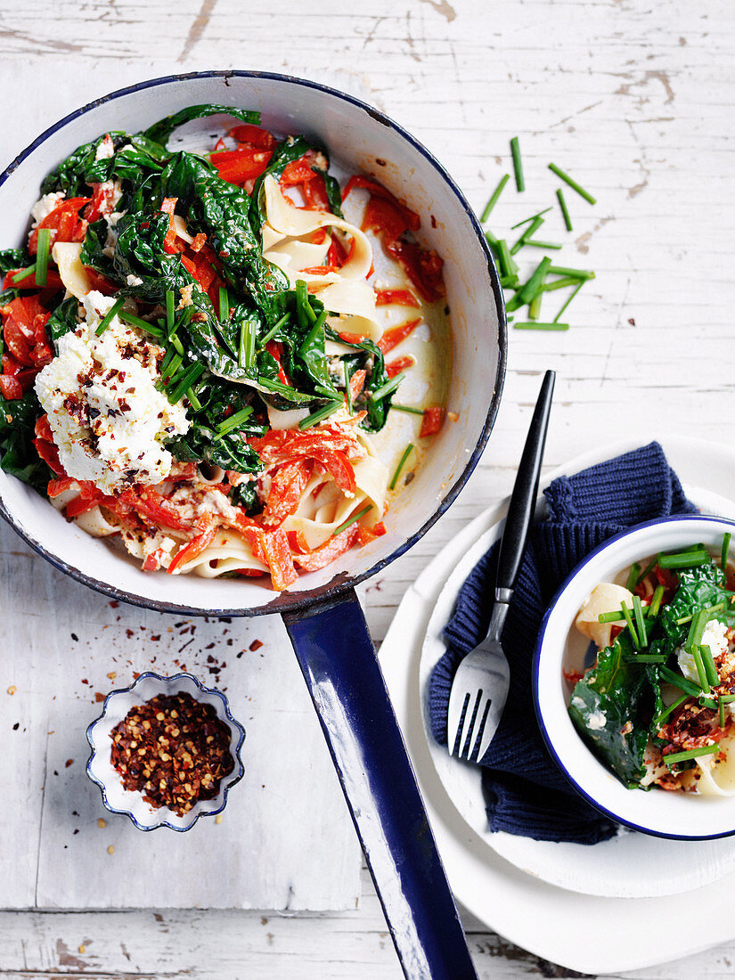 Pappardelle with Ricotta, Capsicum and Cavolo Nero