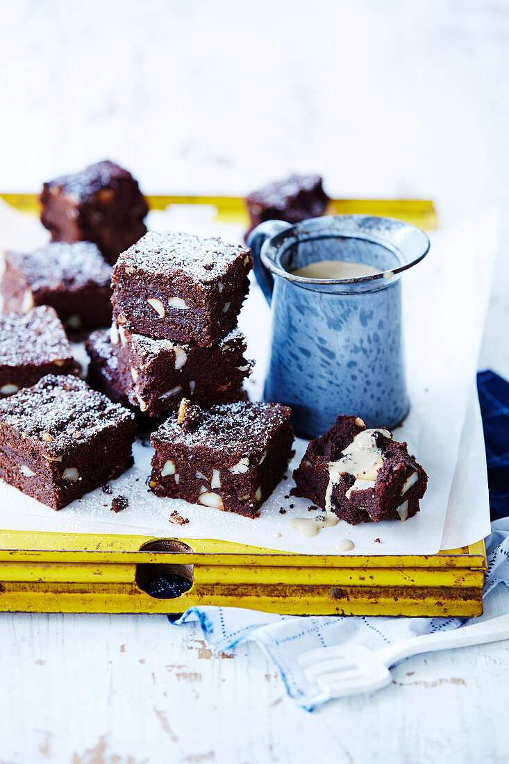 Warm Choc-Nut Brownie with Coffee Anglaise