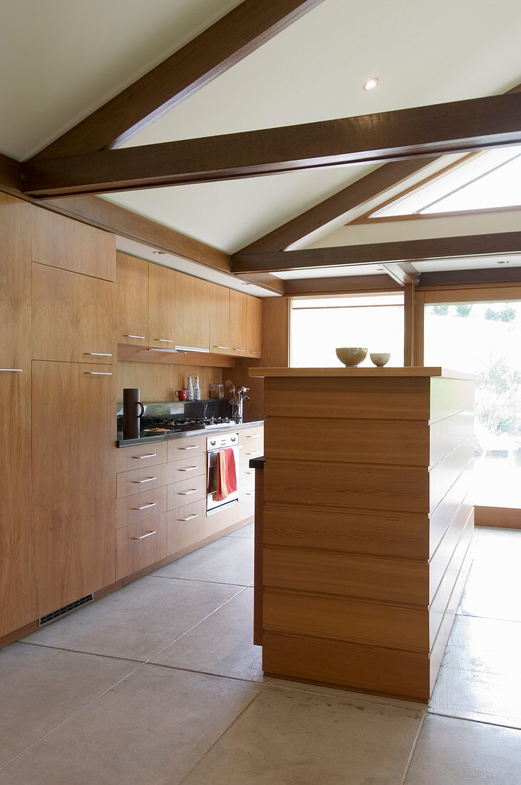 Fitted kitchen in open-plan interior